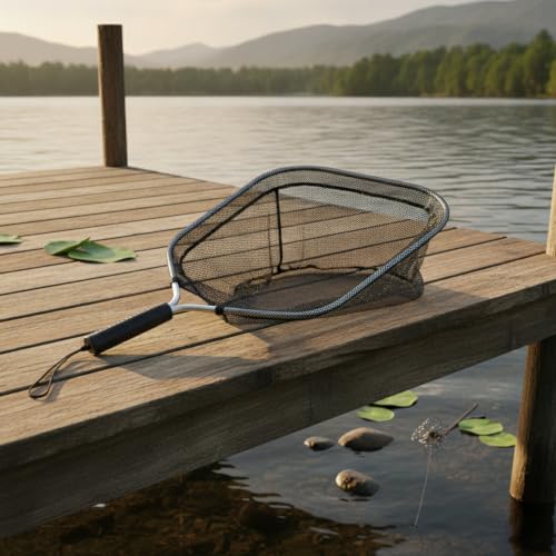 Rubber Mesh Landing Net Head Replacement, Aluminum Alloy Frame for Freshwater Fishing, Smooth Surface Design (1 Pack) - size: 13.78 x 11.81 x 11.42"