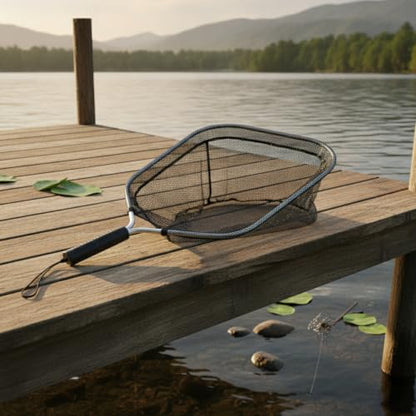 Rubber Mesh Landing Net Head Replacement, Aluminum Alloy Frame for Freshwater Fishing, Smooth Surface Design (1 Pack) - size: 13.78 x 11.81 x 11.42"
