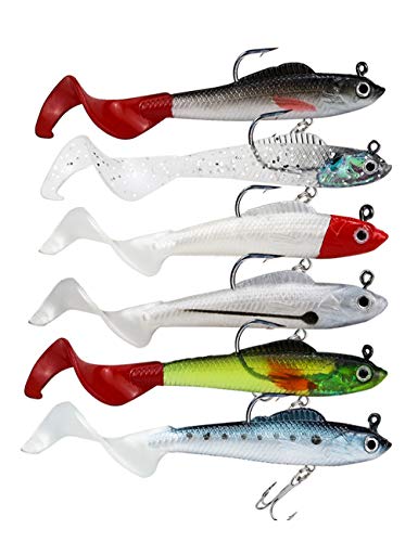 Lures for Bass Jig Head Soft Swimbait, 6-Pack 6 Colors Plastic Bait for Saltwater/Freshwater Fishing