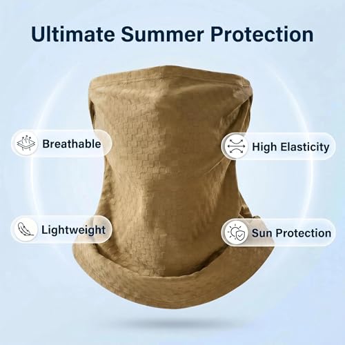 Fishing Hat with Summer Breathable Neck Gaiter, Wide Brim Sun Hat for Men & Women, Outdoor UV Sun Protection Hat & Face Mask - color: Khaki