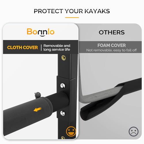 Bonnlo Kayak Storage Rack, Adjustable Heavy Duty Kayak Rack for Kayaks Paddle Boards, Kayak Paddle Holder for Garage, Spacesaver, Gentle on Padding, Boat Organizer - style: 4 Kayaks, Wall Mount