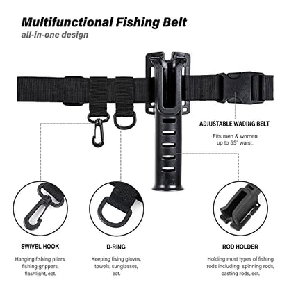 Fishing Rod Holder Belt - Adjustable Waist Wading Belts for Men with Portable Pole Inserter for Spinning Casting Reel, Outdoor Surf Kayak Fly Fishing Gear Accessories Wader Strap
