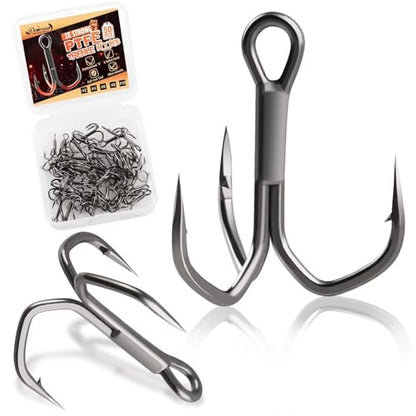 Dovesun Fishing Treble Hooks, Triple Hooks 3X Strong Professional V, 50PCS High Carbon Steel Replacement Fishing Hooks for Saltwater and Freshwater, Sizes #10#8#6#4#2 - color: PTFE Coating, size: #6 * 50PCS