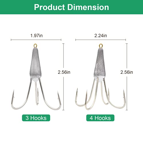 Snagging Hooks Snagging Weighted Treble Hooks Large Fishing Hooks Snagging Weighted Treble Hooks Weighted Treble Bunker Snag Hooks 3 Sizes 1.05oz/1.76oz/2.46oz - style: 1.05oz: Three Claw+four Claw Anchor Hooks