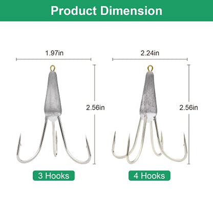 Snagging Hooks Snagging Weighted Treble Hooks Large Fishing Hooks Snagging Weighted Treble Hooks Weighted Treble Bunker Snag Hooks 3 Sizes 1.05oz/1.76oz/2.46oz - style: 1.05oz: Three Claw+four Claw Anchor Hooks