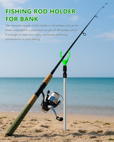 Fishing Rod Holder, Adjustable Telescopic Fishing Pole Holders for Ground Fishing Rod Holders Sand, 6-Pack with Alarm Bells