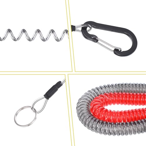 Sibba 6Pcs Retractable Safety Coiled Lanyard, Tool Lanyard with Carabiner Clip, Stretchy Lanyards Elastic Cord Retractable Carabiner for Fishing Equipment Keys, Cards, Tools