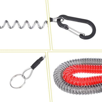 Sibba 6Pcs Retractable Safety Coiled Lanyard, Tool Lanyard with Carabiner Clip, Stretchy Lanyards Elastic Cord Retractable Carabiner for Fishing Equipment Keys, Cards, Tools