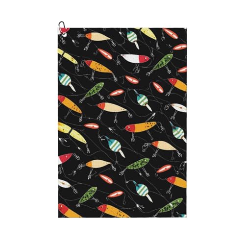 Fishing Lure Golf Towel 16" X 24" with Clip Golfer Bags Accessories Gifts - color: Fishing Lure
