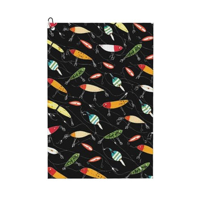 Fishing Lure Golf Towel 16" X 24" with Clip Golfer Bags Accessories Gifts - color: Fishing Lure