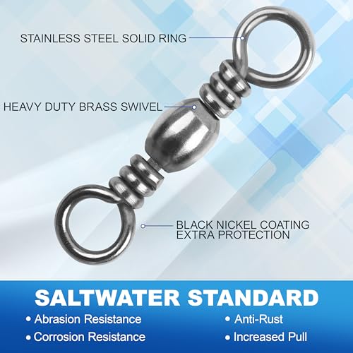 Barrel Swivels Fishing Tackle, 50/100pcs Rolling Ball Bearing Fishing Swivels with Stainless Steel Solid Ring Fish Line Connector Accessories for Saltwater Freshwater - size: 4/0 - 143 LB