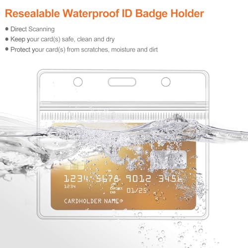 Clear ID Badge Holder with Lanyard, Yellow, 6PCS | Water Proof, Horizontal Display, Zipper Resealable, Identification Card Protector - color: Yellow - 6pcs