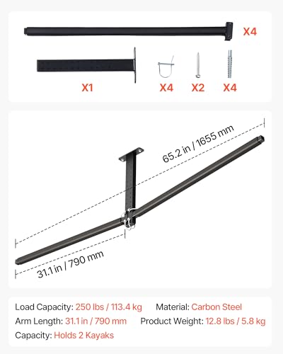 VEVOR Kayak Storage Rack, Heavy Duty Adjustable Freestanding Stand with Lockable Wheels for Indoor Outdoor Garage Shed Dock, Holder for Canoe, SUP, Surfboard & Paddleboard - style: Ceiling Rack - Black