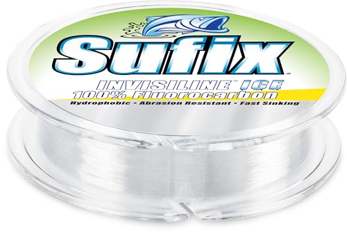 Sufix InvisiLine Ice Fluorocarbon Fishing Line, Virtually Invisible, Low-Stretch Ice Fishing Line for Superior Sensitivity and Cold-Weather Durability, 8 LB, Clear