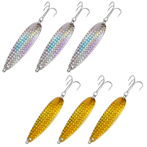 Soulchen 6 Pcs Crocodile Fishing Spoons with Heavy Duty Treble Hooks Saltwater Freshwater Fishing Lures Spoons for Tuna Bass Salmon Trout Walleye Pompano Mackerel Bluefish Casting