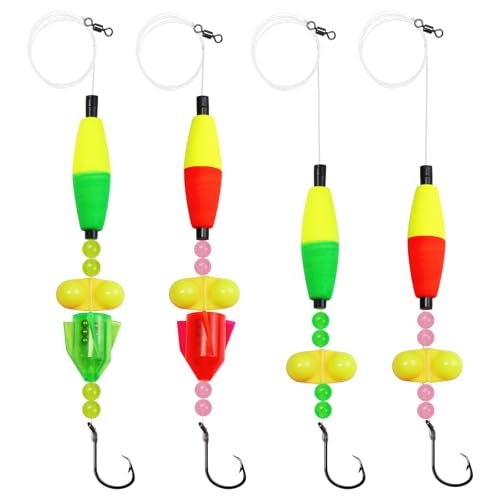 4Pcs Catfish Fishing Rigs Ready Kit, 2-in-1 Rattlesnake Sound Tube & Dual Rattling Beads, Heavy-Duty Circle Hooks, Adjustable Santee Rig Peg Float Rigs for Freshwater and Saltwater Catfishing