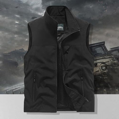 Mens Vests Sleeveless Zip Up Jacket Lightweight Casual Golf Windbreakers Hiking Work Tactical Vests Slim fit Outerwear - color: A01-black, size: 6X-Large