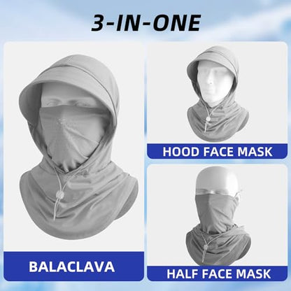 Cooling Breathable Balaclava Full Face Mask with Wide Brim Sun UV Protection Hood for Men Women Fishing Motorcycle Skiing - color: Light Gray