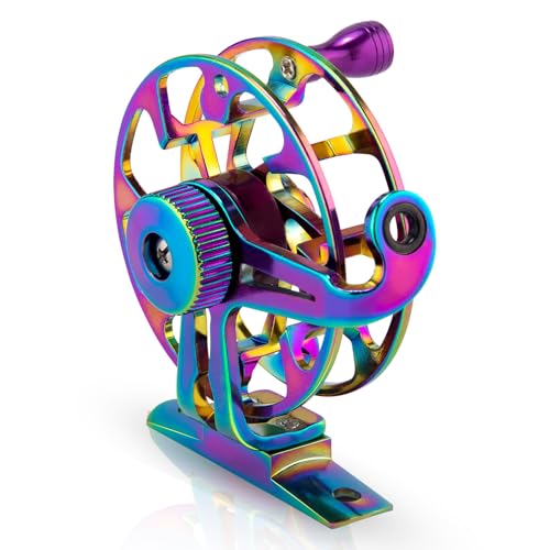 Alwonder Ice Fishing Reel Dazzling Color, CNC-Machined Aluminum Ultra-Lightweight and Durable Inline Ice Fishing Reel, Smooth Right Hand Ice Reels Fishing Gear - size: Size L