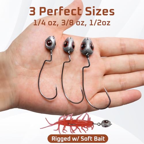 Weedless Jig Head, Swimbait Jig Heads, Texas Rig Compatible | For Bass, Walleye, 10 and 30 Pieces, Assorted Weights (BFS and Heavier Weights), Tackle Gift - style: Heavy Assorted 30 Pack (1/4oz, 3/8oz, 1/2oz)