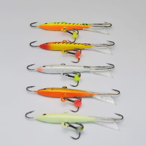 Alichino Ice Fishing Jig Set Ice Fishing Lures Micro Jig Head Hook Set for Panfish, Crappie, Walleye, Perch, Trout, Bluegill - color: 5pcs Balance Ice Lure Set