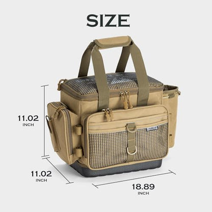 Ghosthorn Fishing Tackle Bag with Rod Holder Saltwater & Freshwater Resistant Tackle Box Bag - Waterproof Base, Adjustable Padded Shoulder Strap (Khaki) - color: Khaki--Waterproof Bottom, size: Standard