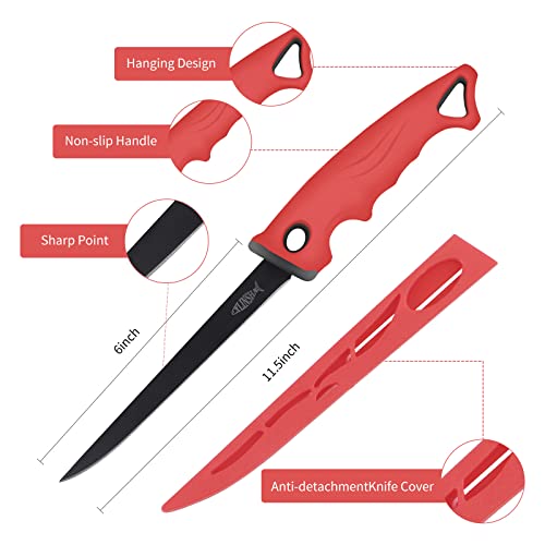 Fishing Tool Kit - 8pc Including Fillet Knife, Scissors, Pliers, Measuring Ruler, Anti-Lost Lanyard, Waterproof Storage Bag