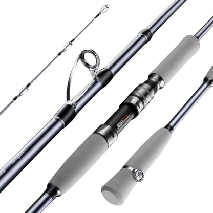 Raptor Saltwater Fishing Rod 6 Foot Spinning Casting 2 Pieces Offshore Boat Pole 27T High Carbon Fiber Baitcaster Lightweight Stainless Steel Guides Bass Trout Catfish Boat Fishing Rod