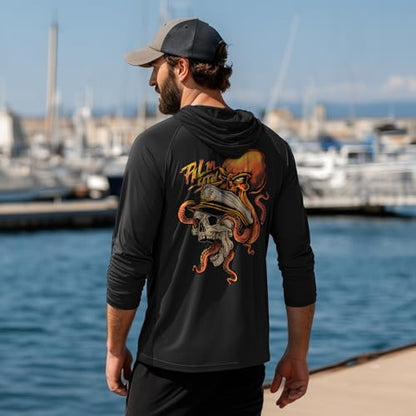 Palmyth Fishing Hoodie for Men Long Sleeve Sun Protection UV UPF 50+ Shirts - color: Black / Kraken Skull, size: 3X-Large