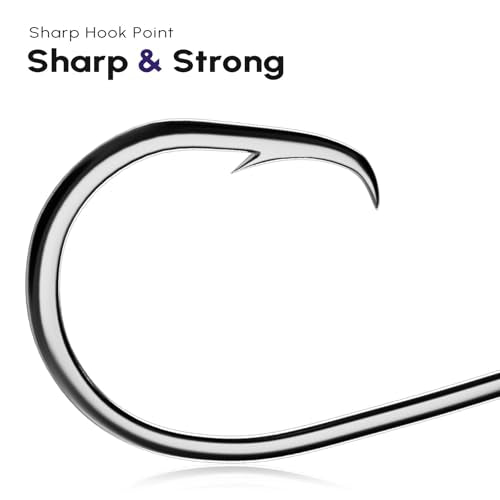 100Pcs Circle Fishing Hooks, Carbon Steel Hooks for Saltwater Freshwater, Salt Water Fish Hooks for Trout Catfish Octopus - size: 1/0
