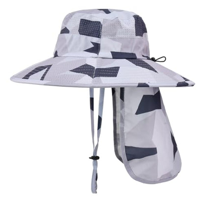 Sun Hats for Men Women Fishing Hat UPF 50+ Breathable Wide Brim Bucket Hats Summer UV Protection Safari Hat with Neck Flap - color: Camo Light Grey