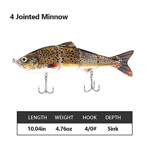 10in Multi Jointed Swimbait Fishing Lures Bait,4 Segment Big Giant Sinking Fishing Bass Lures,Crankbaits Swimbaits with Treble Hook - color: 10in,4.76oz-Color C