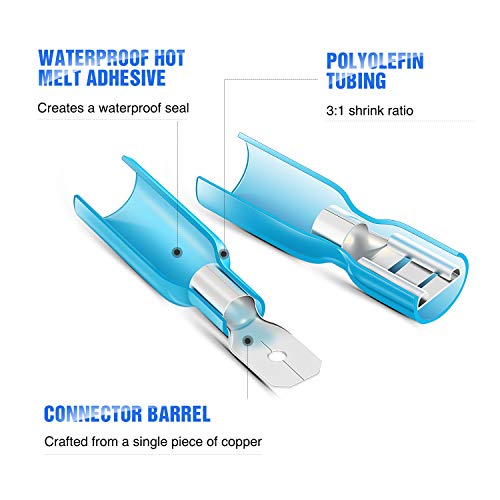 Nilight - 50027R 250 PCS Heat Shrink Spade Connectors Quick Disconnect Wire Connectors Electrical Spade Terminals Heat Shrink Fully Insulated Male and Female Wire Spade Connectors,2 Years Warranty - color: 250Pcs Heat Shrink Spade Terminals