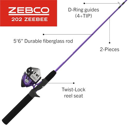 Zebco Zebco 202 Spincast Reel and Fishing Rod Combo, Pre-Spooled with 10-Pound Cajun Line, Includes Tackle Kit - color: Pink