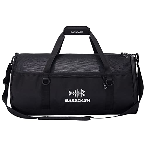BASSDASH Mesh Duffel with Removable Shoulder Strap Wader Bag for Fishing Hunting Travel Sport Gym Beach Snorkeling FP06
