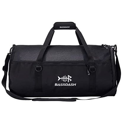 BASSDASH Mesh Duffel with Removable Shoulder Strap Wader Bag for Fishing Hunting Travel Sport Gym Beach Snorkeling FP06