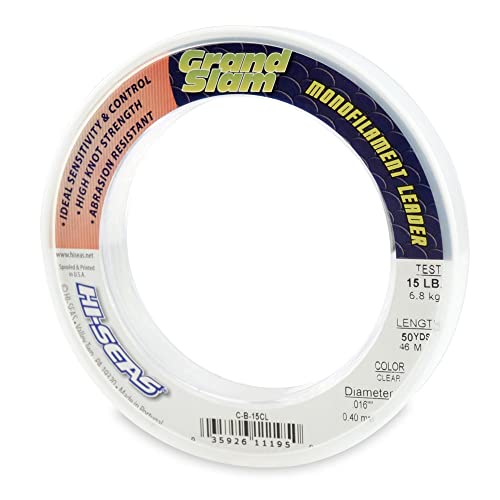 HI-SEAS Grand Slam Monofilament Fishing Leader - Superior Strong Clear Black, for Freshwater & Saltwater Big Game Bottom Fishing, Trolling - color: Clear, style: 50 Yd, 15 Lb, .016 in / 0.40 Mm