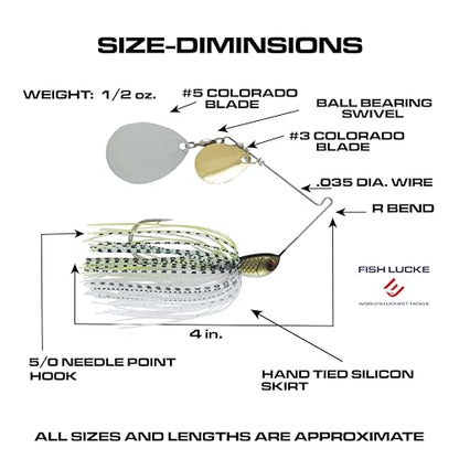 Jimmy Houston Legends Spinner Bait with Colorado Blades (1/2 Ounce Spinnerbait) 5/0 Hook - color: SX Shad