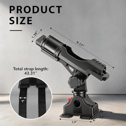 Fishing Rod Holder for Kayak and Boat, 360 Degree Adjustable with Protective Strap, for Inflatable Boats Canoes Kayaks Using Adjustable Straps or Pre-drilled Holes, Fishing Accessories