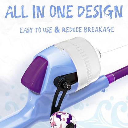 Kids Fishing Pole, Telescopic Fishing Rod, Toddler Collapsible Fishing Rod and Reel Combo with Tackle Box, Fishing Line, Bobber, and Soft Lures for Boy, Girl, Youth, Beginner, Over 4 Years Old - color: Misty Blue & Magic Purple
