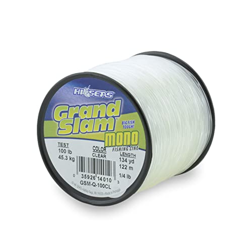 HI-SEAS Grand Slam Monofilament Fishing Line - Strong & Abrasion Resistant in Clear, Pink, Green, Smoke Blue, Fluorescent Yellow Freshwater & Saltwater – Quarter Pound Spool - color: Clear, style: 100 Lb Test, 1.00 Mm Dia, 133 Yd