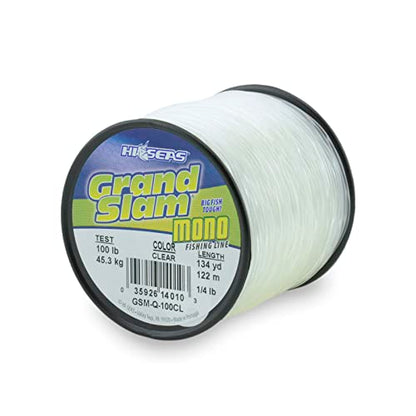 HI-SEAS Grand Slam Monofilament Fishing Line - Strong & Abrasion Resistant in Clear, Pink, Green, Smoke Blue, Fluorescent Yellow Freshwater & Saltwater – Quarter Pound Spool - color: Clear, style: 100 Lb Test, 1.00 Mm Dia, 133 Yd