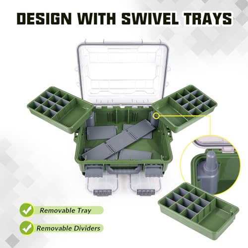 THKFISH Waterproof Tackle Box, Portable Fishing & Tackle Storage Box with Two 3500 Stowaway Boxes and Removable Dividers, Tackle Box, Thicker Floating Airtight Stowaway,Pink/Green/Blue/Grey - color: M-Grey