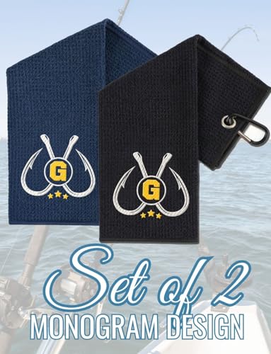 Embroidered Fishing Towels with Clip, Personalized Microfiber Towel Accessories for Fishing Lovers, 16x16 Inches, Pack of 2, Initial G - color: G