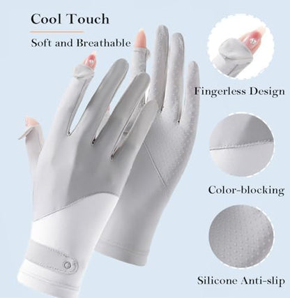 Eohak Women UV Sun Protection Gloves Full Finger Touchscreen Gloves Summer Outdoor Cyling Driving Gloves - color: Gray