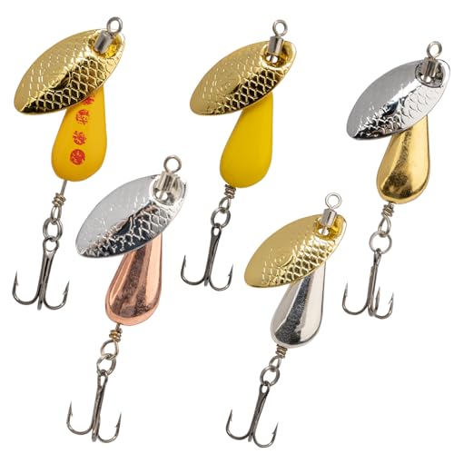 QualyQualy Trout Lures Fishing Spinnerbaits 5pcs Brass Hard Metal Spinner Trout Baits Fishing Lure for Perch Freshwater Saltwater Lake River - color: #A, size: 1/4 oz
