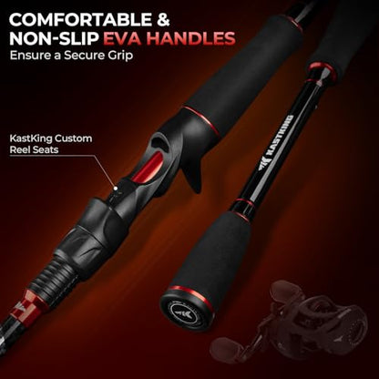 KastKing Brutus Twin-Tip Fishing Rod and Reel Combo, Baitcaster, Spinning & Spincast Combo, IM6 Graphite 2-Piece Rod with Backup Tip Section, EVA Handle, Durable & Sensitive, Freshwater Fishing - size: Right Handed Reel,6'6" M(2 Pcs + Extra Tip), style: B