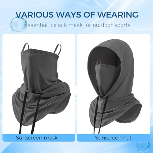 Balaclava Face Mask, UV Sun Protection Summer Cooling Breathable Hood Full Head Cover for Men Women Fishing Cycling Hiking - color: All-in-one: Lightgray