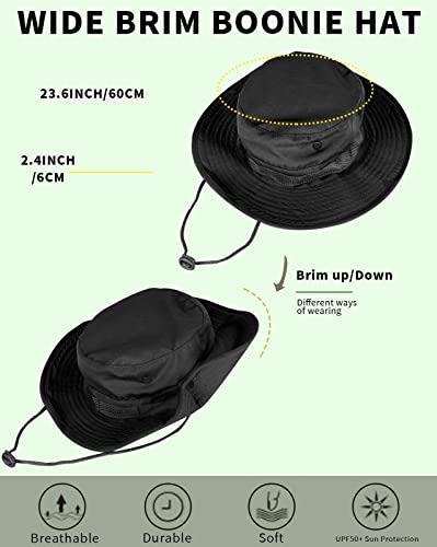 Sun Hats for Men Women Bucket Hat UPF 50+ Boonie Hat Foldable UV Protection Hiking Beach Fishing Summer Safari - color: 1pack-black