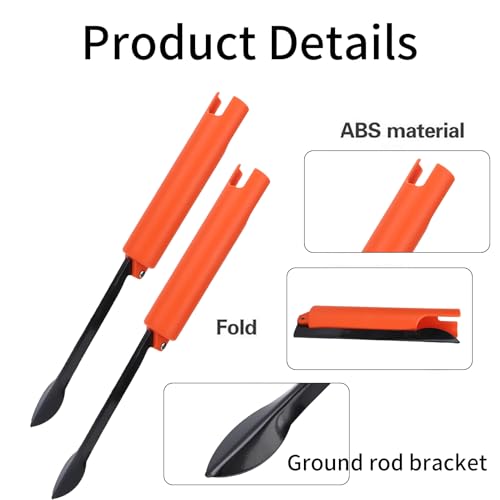 Foldable Fishing Rod Holder (2-Pack) - Orange ABS/Stainless Steel Ground Insert Pole Stand, 3.8cm Universal Diameter for Bank/Beach Fishing, Compact & Durable Accessory